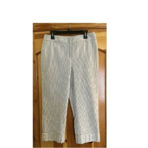 KASPER Women's Seersucker Brown & White Stripe Cuffed Capri Pants Summer Size 12